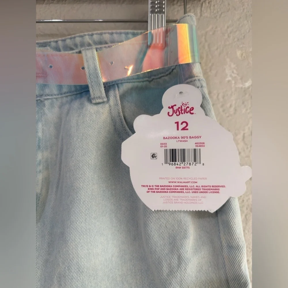 Justice Girls Ring Pop Collab Jeans, Sizes 12  with belt included NEW